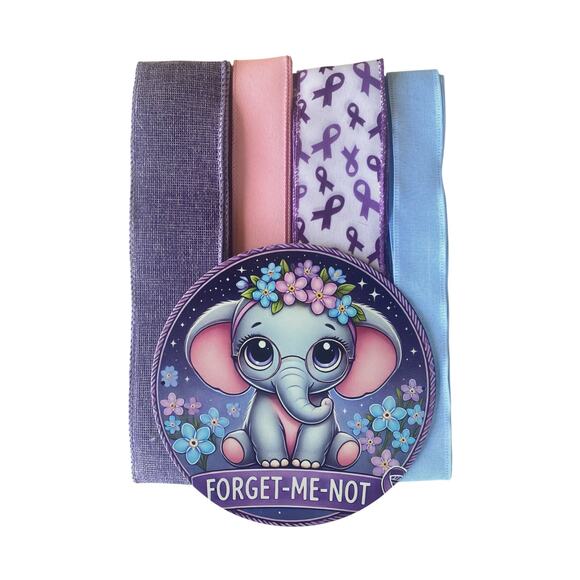 Forget-Me-Not Elephant Ribbon & Sign Bundle – Alzheimer’s Awareness Wreath Kit - Picture 2 of 6